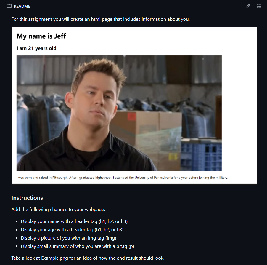 screenshot of assignment