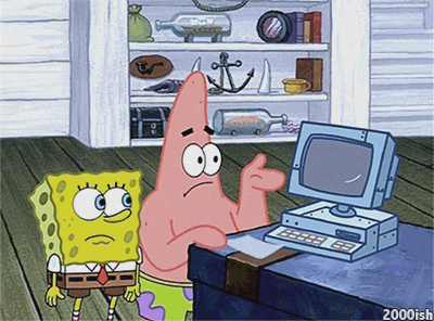 Patrick Helps Spongebob Debug by smashing the computer in frustration